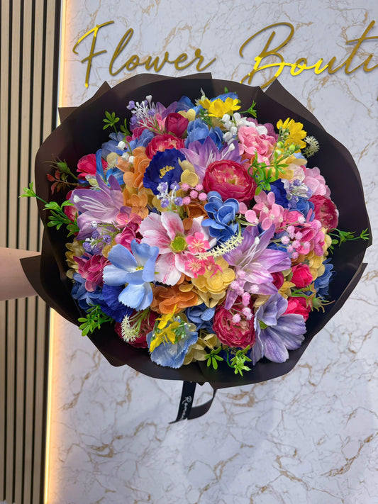Soap & Slik Flower - Mixed flower bouquet with black wrapping paper