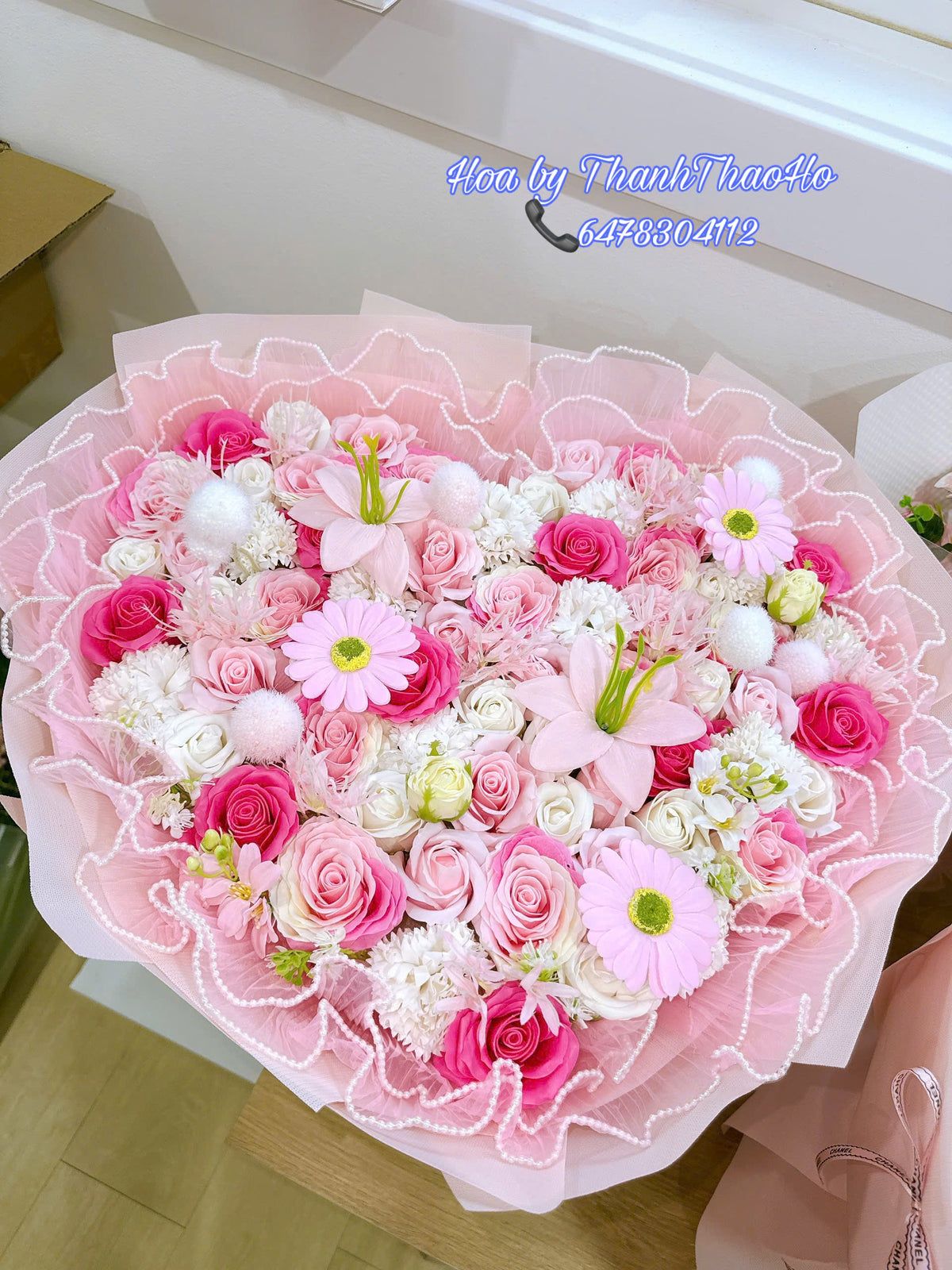 Bó hoa sáp tone hồng đầy đặn siêu cưng