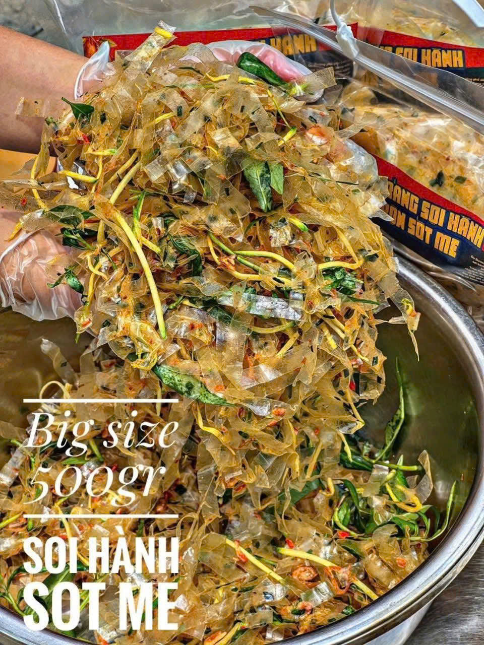Bánh tráng sợi hành trộn me cay full topping