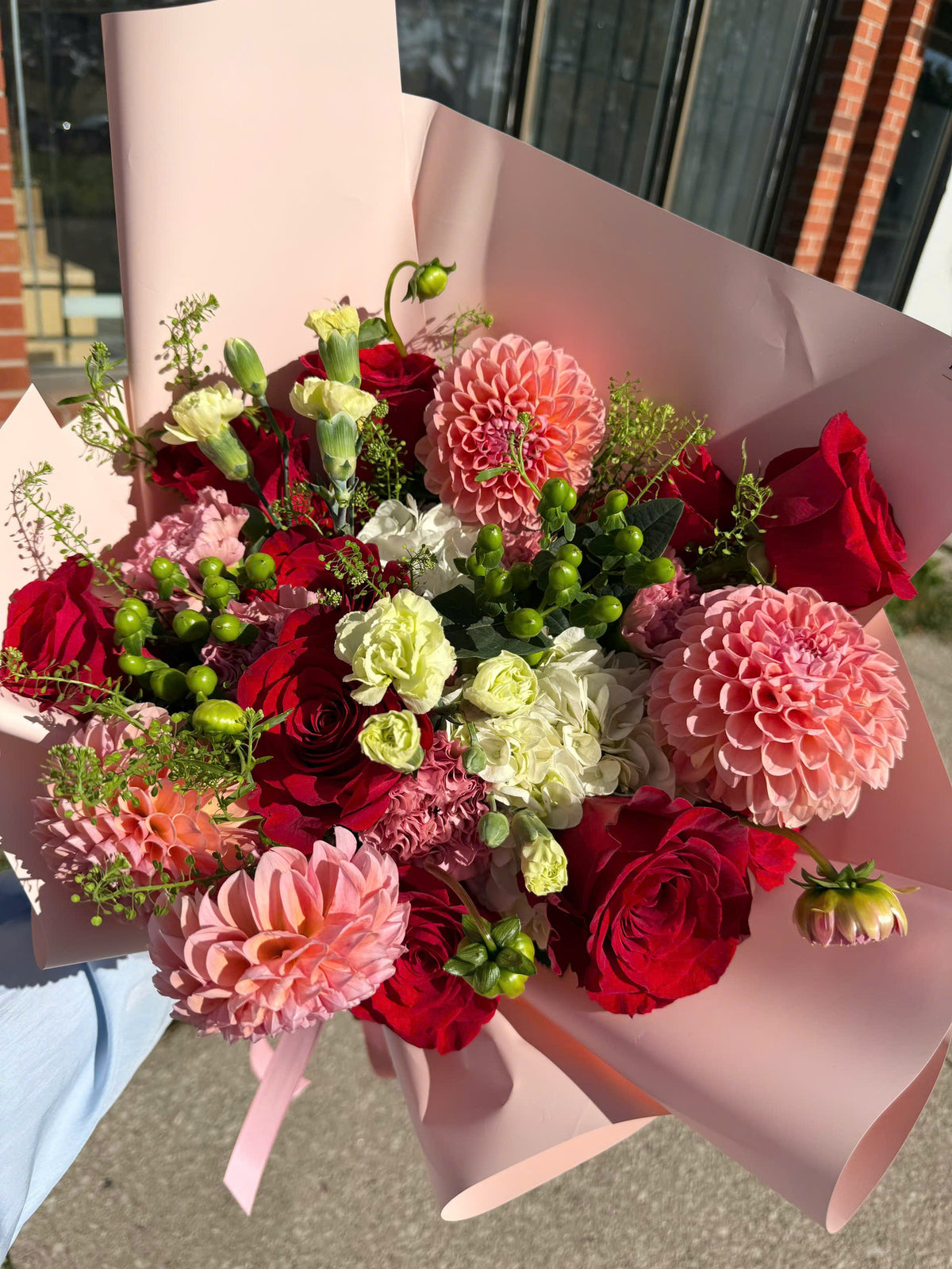 Fresh Flower - Dahlias, red roses, hydrangeas and carnations