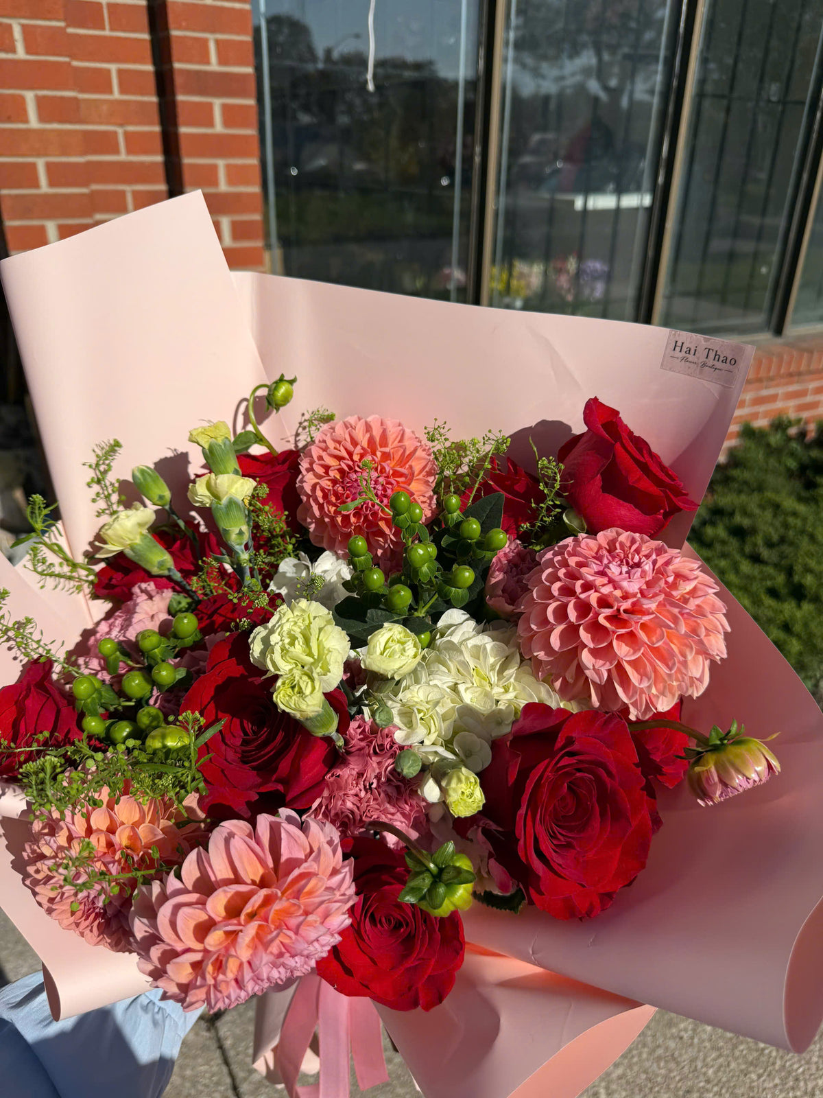 Fresh Flower - Dahlias, red roses, hydrangeas and carnations