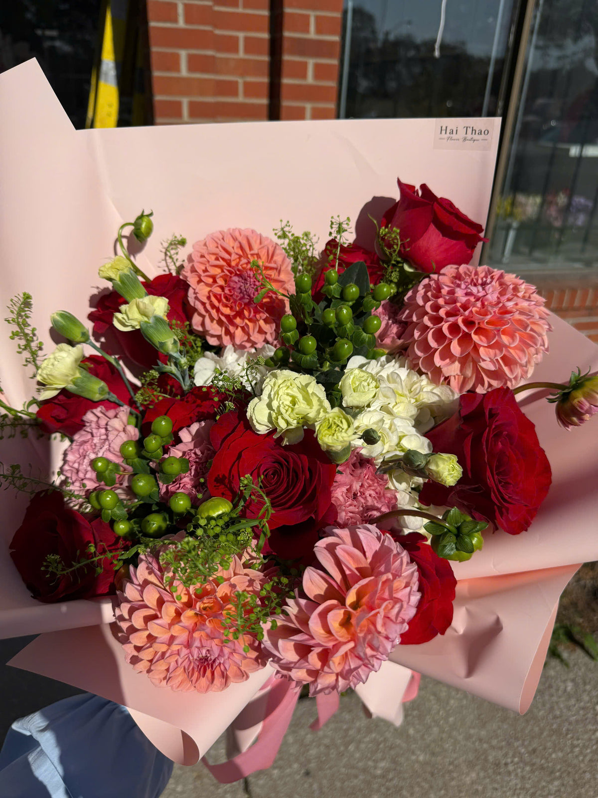 Fresh Flower - Dahlias, red roses, hydrangeas and carnations