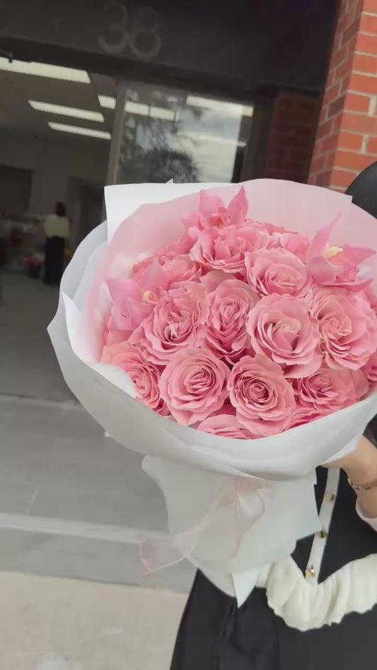 Fresh Flower - Pastel pink garden rose bouquet with orchid accents