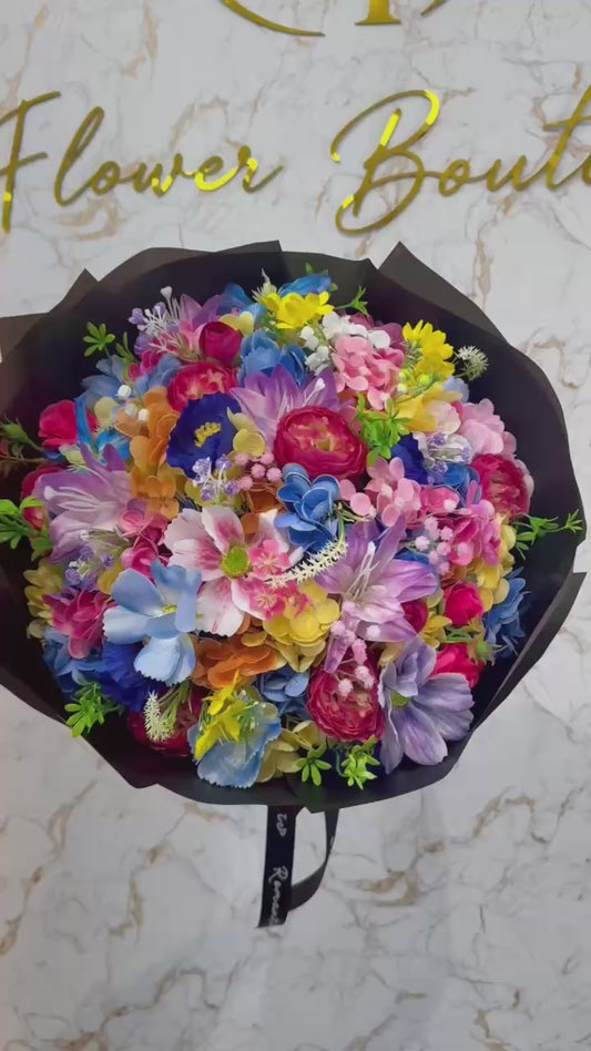 Soap & Slik Flower - Mixed flower bouquet with black wrapping paper