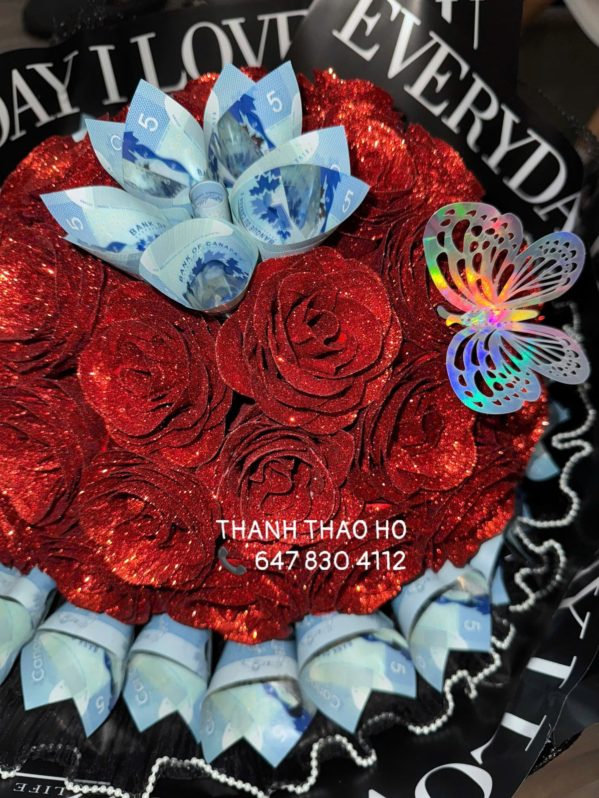 Hoa hồng nhũ bling bling handmade