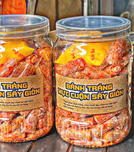 Bánh tráng mực cuộn sấy giòn